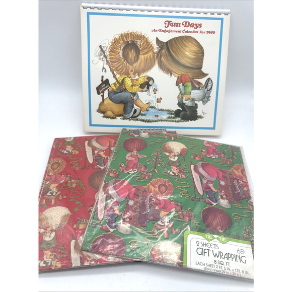 VTG Lynn Original Signed 1980 Calendar And 2 Two Piece Gift Wrap - Picture 1 of 3